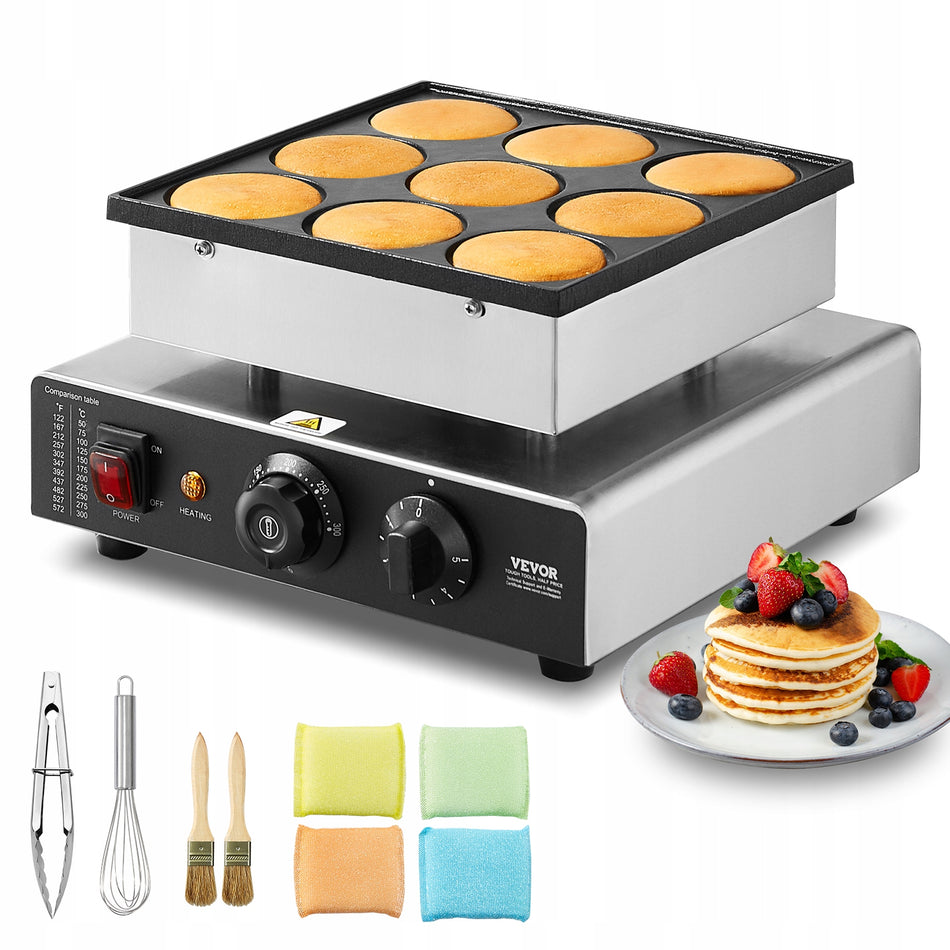 VEVOR MINI PANCAKE MAKER 9 SZTUK 850W STAL NIERDZEWNA KOMERCYJNA MASZYNA