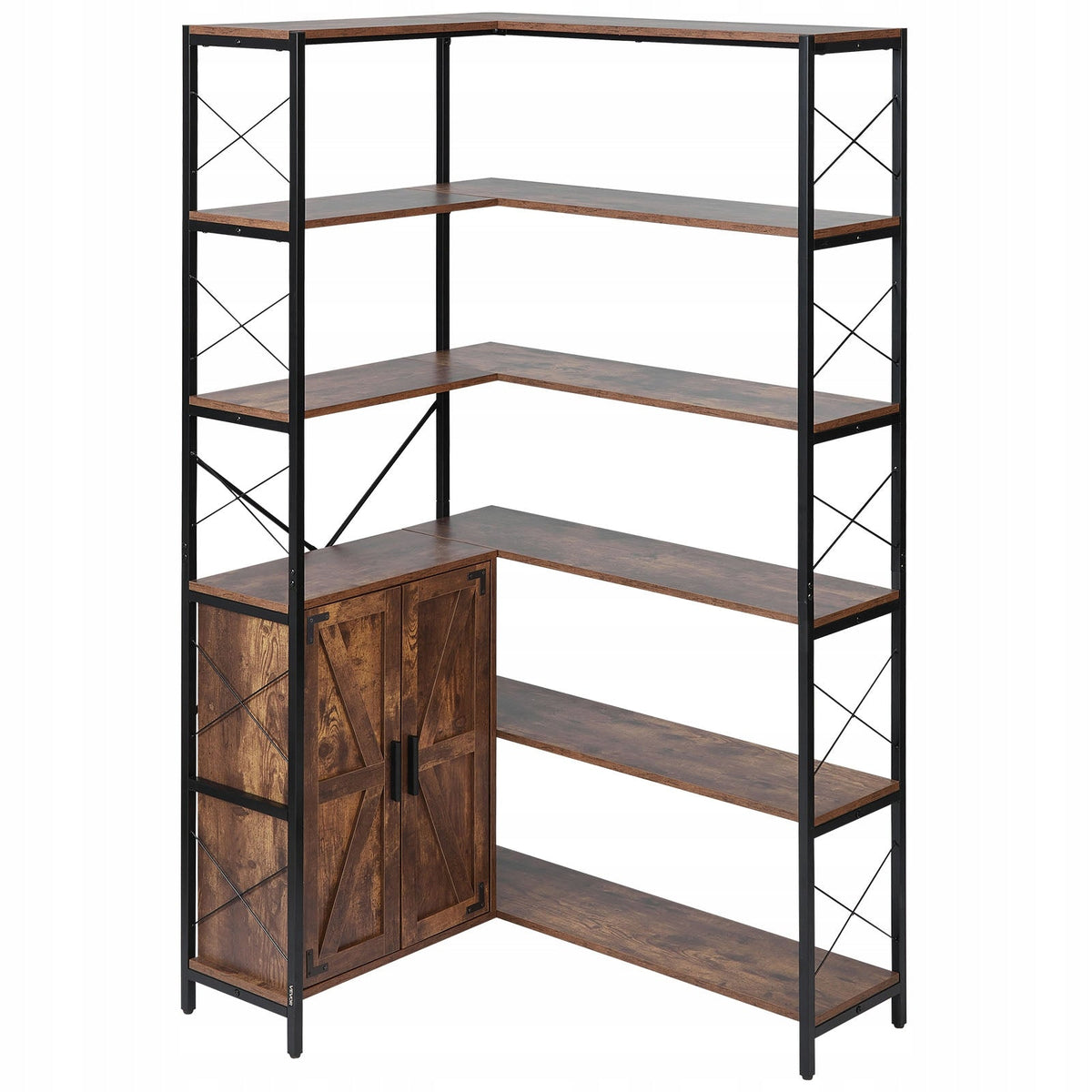SOLIDNA PÓŁKA NAROŻNA VEVOR 6-POZIOMOWA Z DRZWIAMI METAL I MDF 180 CM