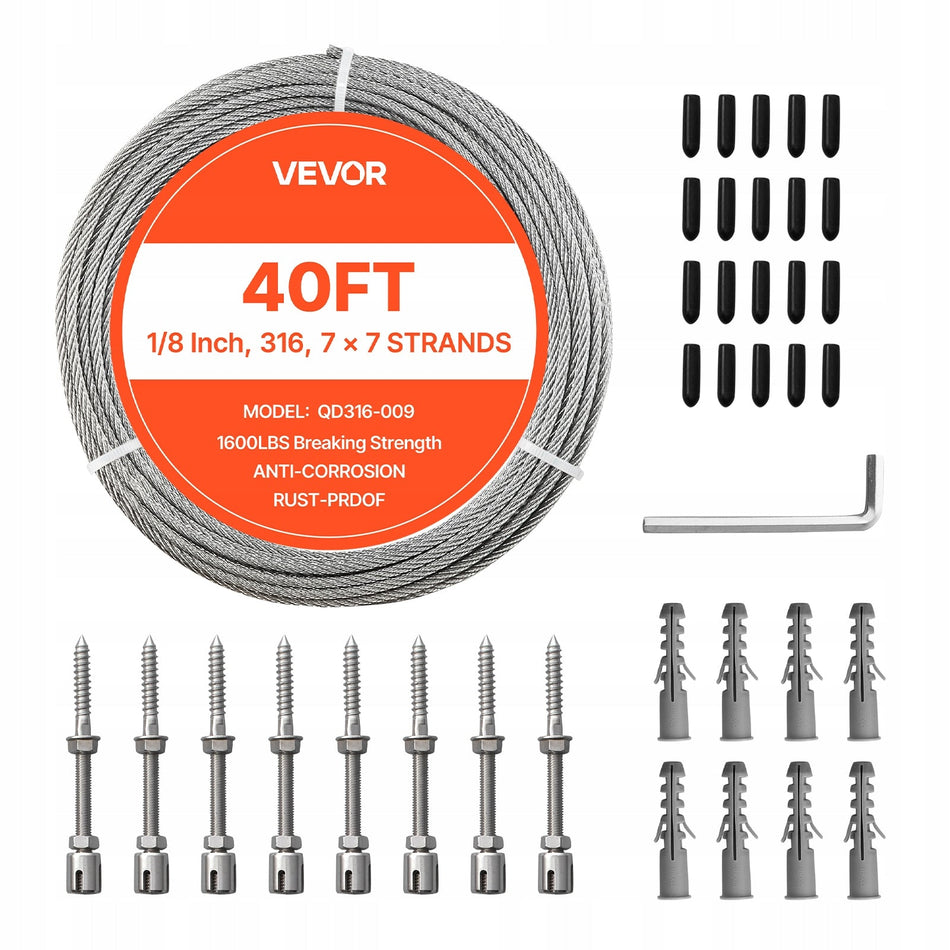 LINA STALOWA VEVOR 3.2 MM 12.2 M STAL NIERDZEWNA 316 ZESTAW MONTAŻOWY MOCNA