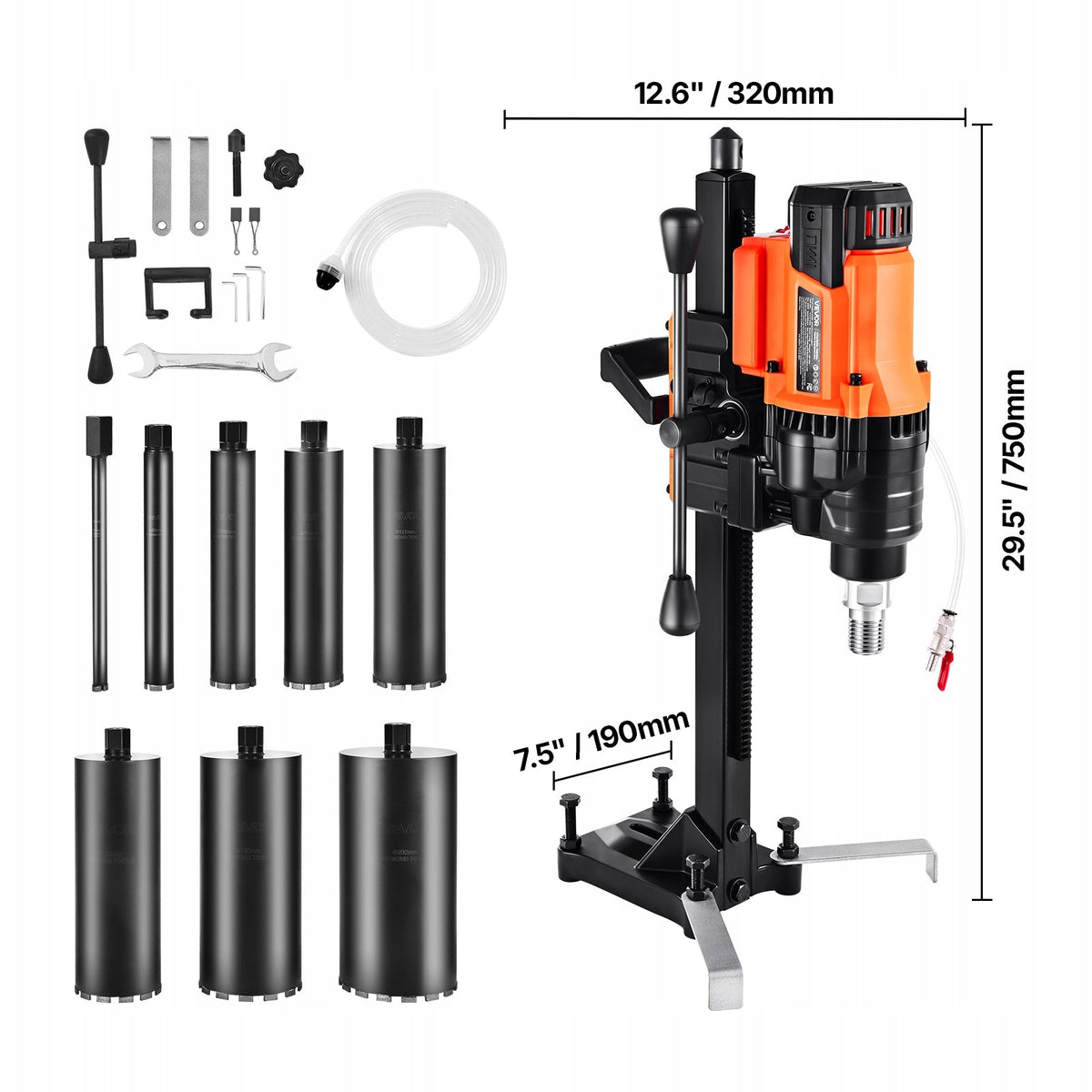 WIERTNICA DIAMENTOWA VEVOR 3000W 2-20 CM ZESTAW 8 WIERTŁA PROFESJONALNA