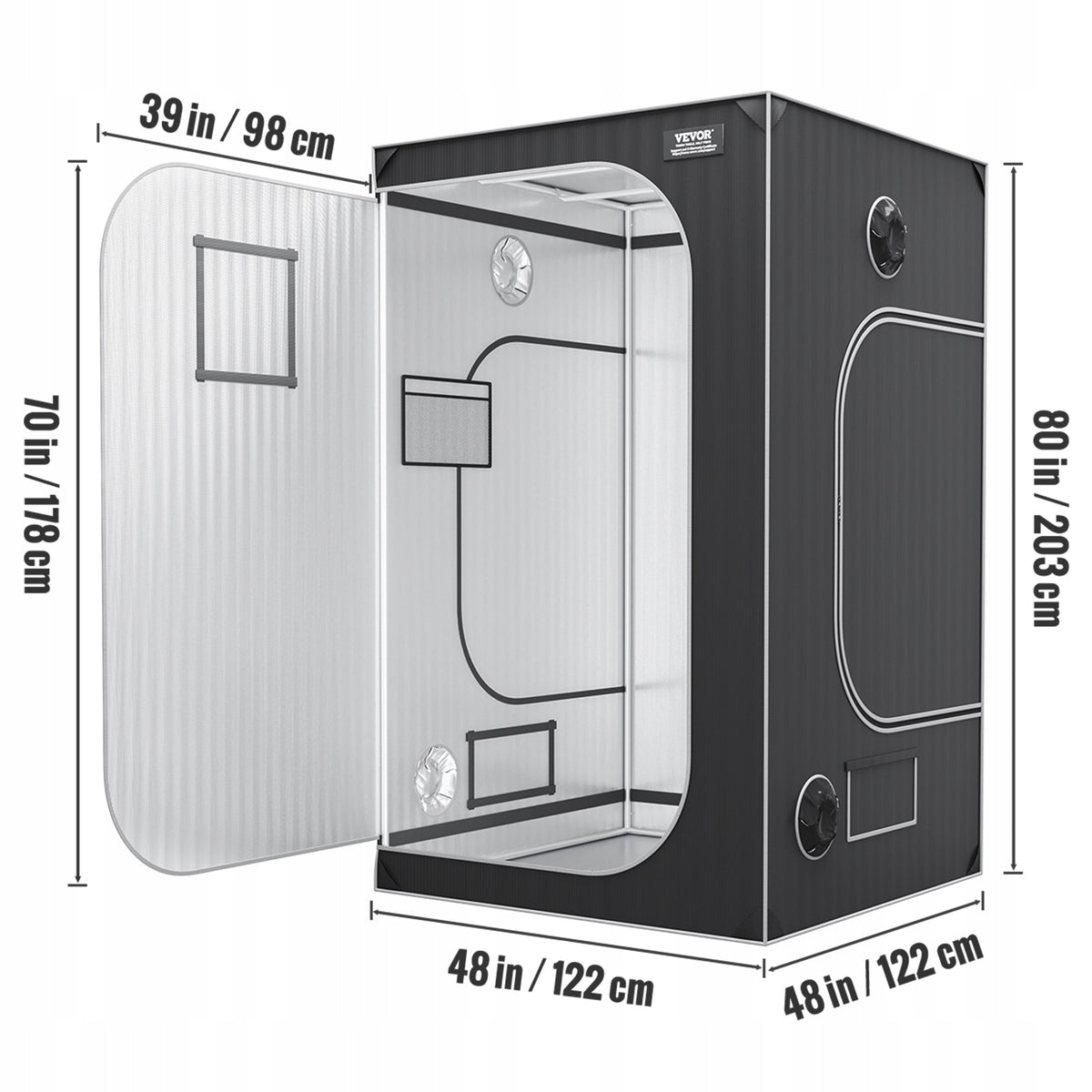 VEVOR GROW BOX 122X122X203 CM MOCNA STALOWA RAMA 22 MM PREMIUM NAMIOT DO