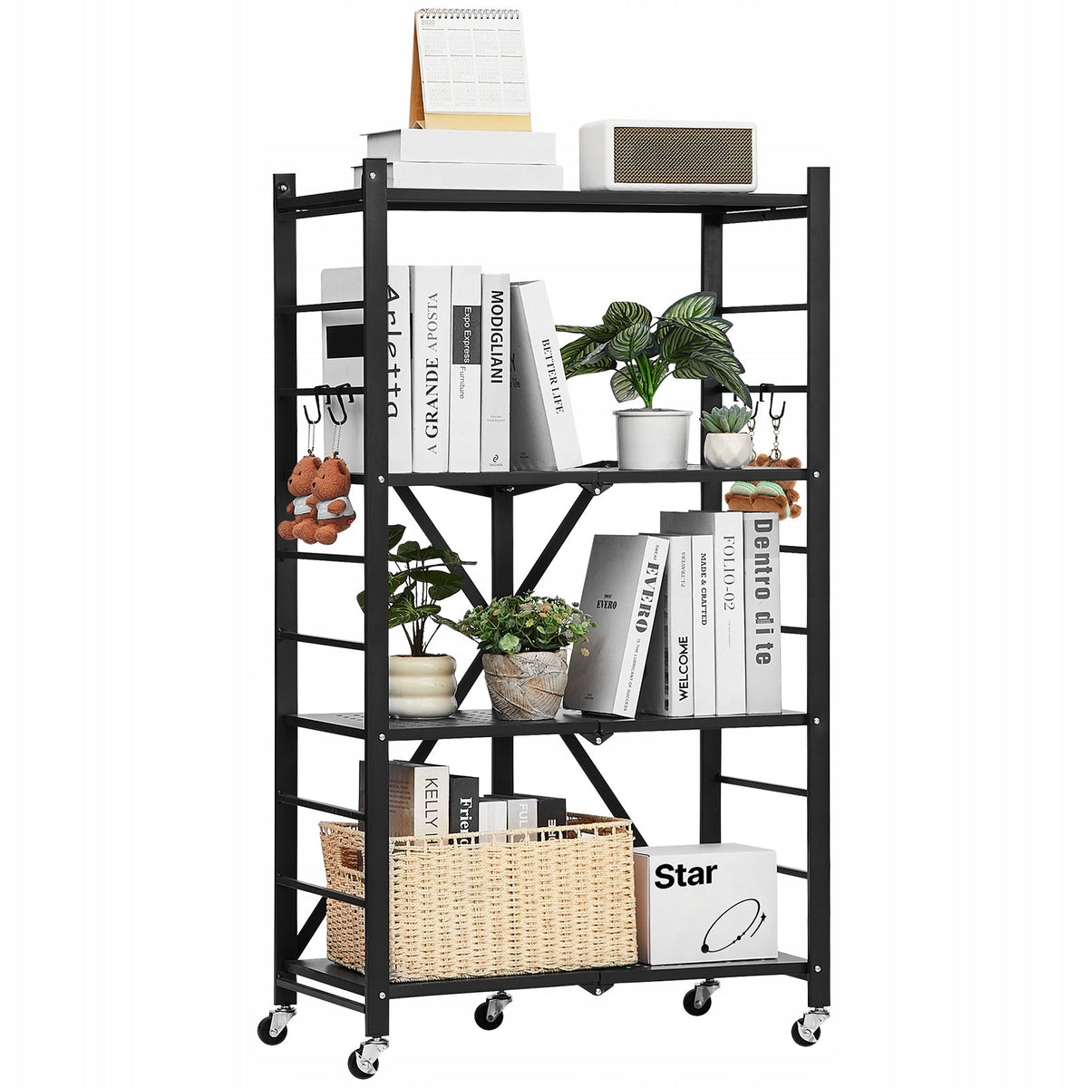 VEVOR SKŁADANE 4-POZIOMOWE PÓŁKI Z KÓŁKAMI 33X66X117CM MOCNE I MOBILNE