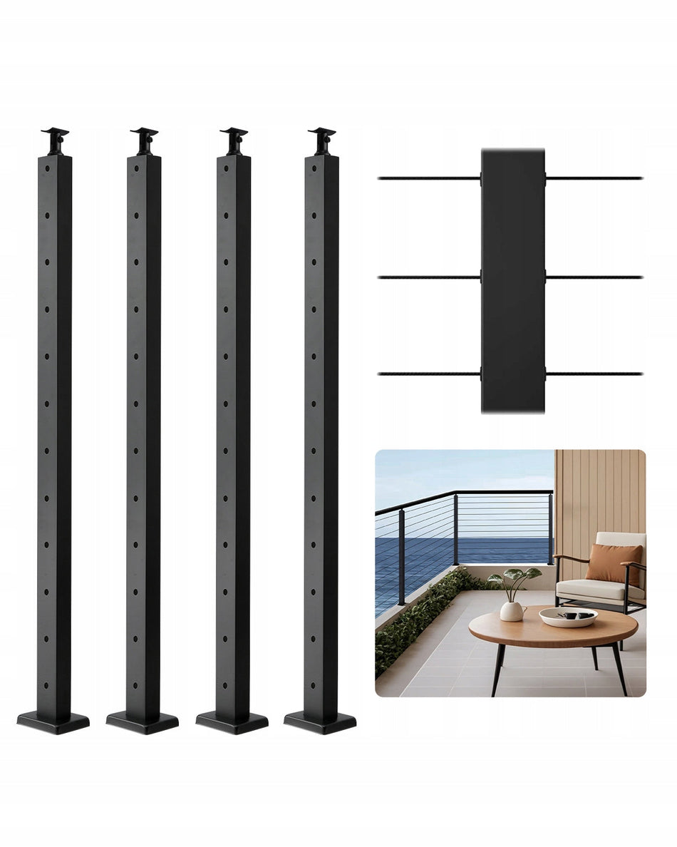 ZESTAW 4 SŁUPKÓW DO BALUSTRADY KABLOWEJ VEVOR 106.7X3X5CM STAL NIERDZEWNA