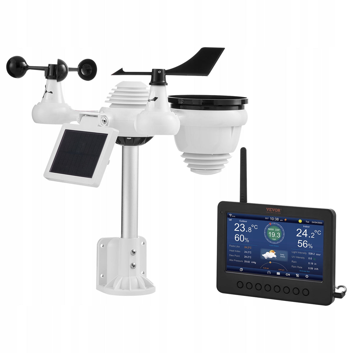 VEVOR STACJA POGODOWA 7 W 1 WLAN TFT 7.3 CALA SOLARNA MOCNA TRANSMISJA