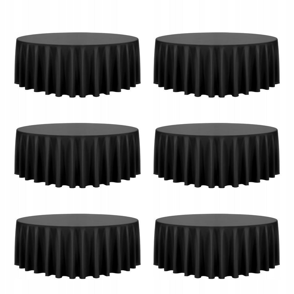 VEVOR 6 X OKRĄGŁE OBRUSY 3048 MM CZARNE POLIESTROWE NIEGNIECĄCE SIĘ ZESTAW