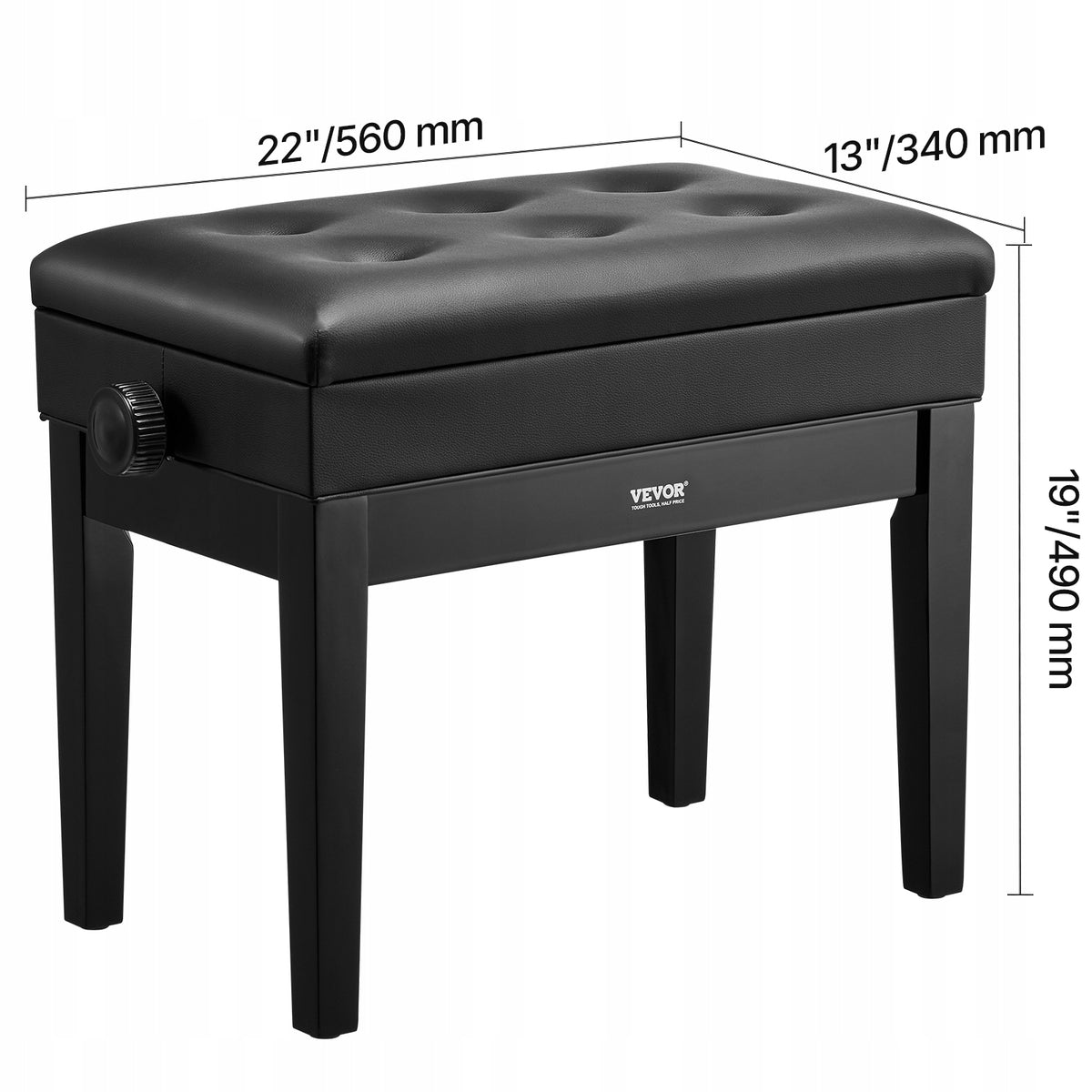 VEVOR REGULOWANA ŁAWKA DO PIANINA Z SCHOWKIEM I PODUSZKĄ 56X34X49 CM