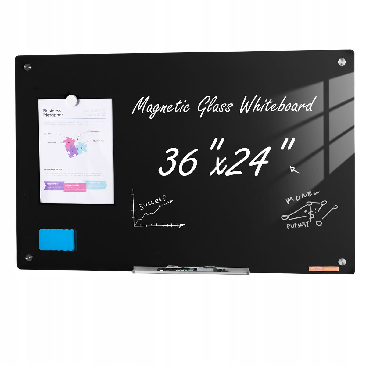 VEVOR MAGNETYCZNA SZKLANA TABLICA SUCHOŚCIERALNA 90X60CM BEZRAMOWA MOCNA