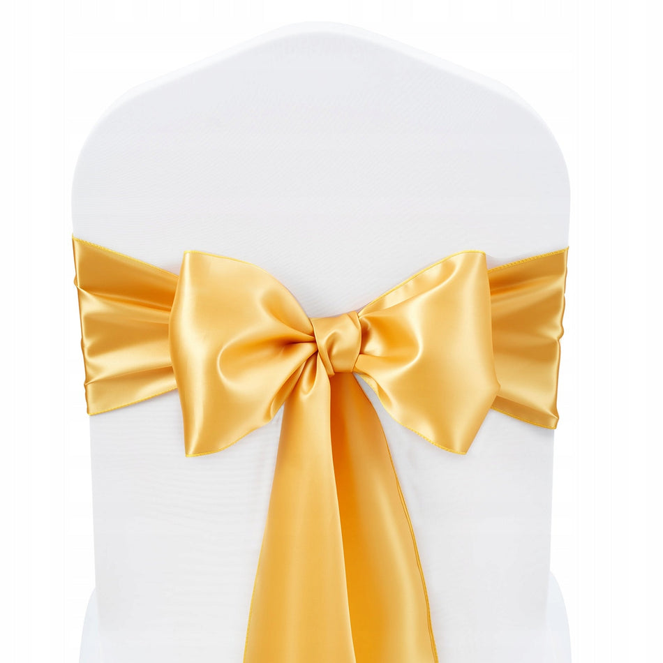 SATYNOWE SZARFY NA KRZESŁA VEVOR 100 SZT 275X17 CM ZŁOTE KOKARDKI PREMIUM