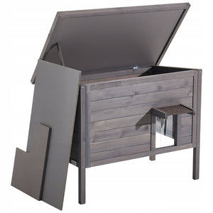 SOLIDNY DREWNIANY DOMEK DLA KOTA VEVOR OUTDOOR 870X535X690 MM SZARY