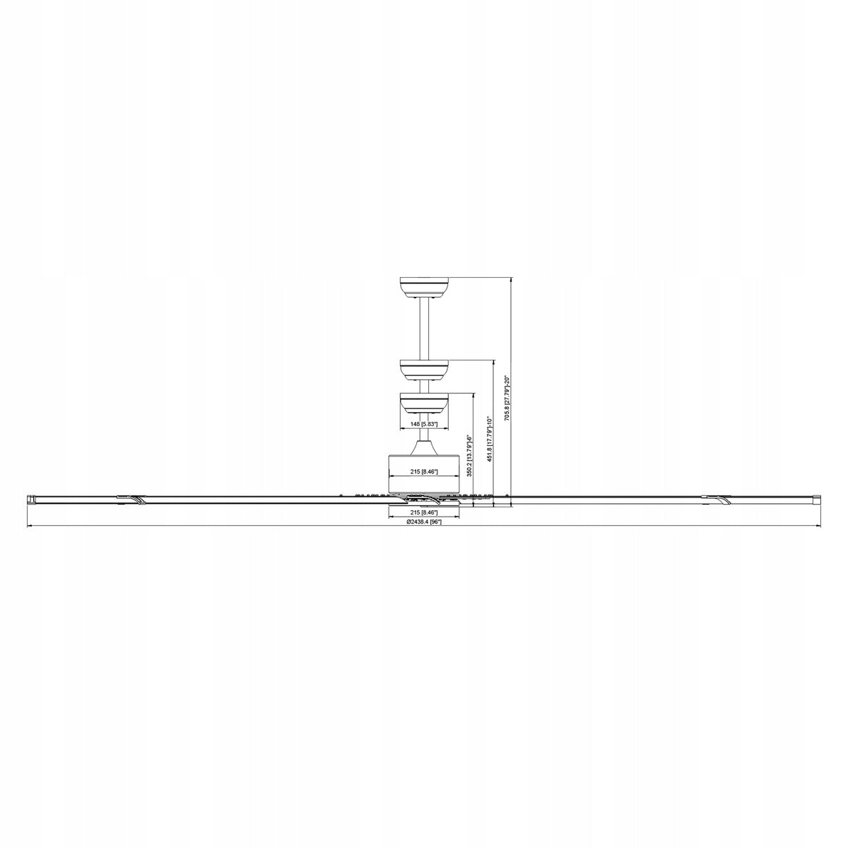 PROFESJONALNY WENTYLATOR SUFITOWY VEVOR 243 CM 8 ŁOPATEK ALUMINIUM
