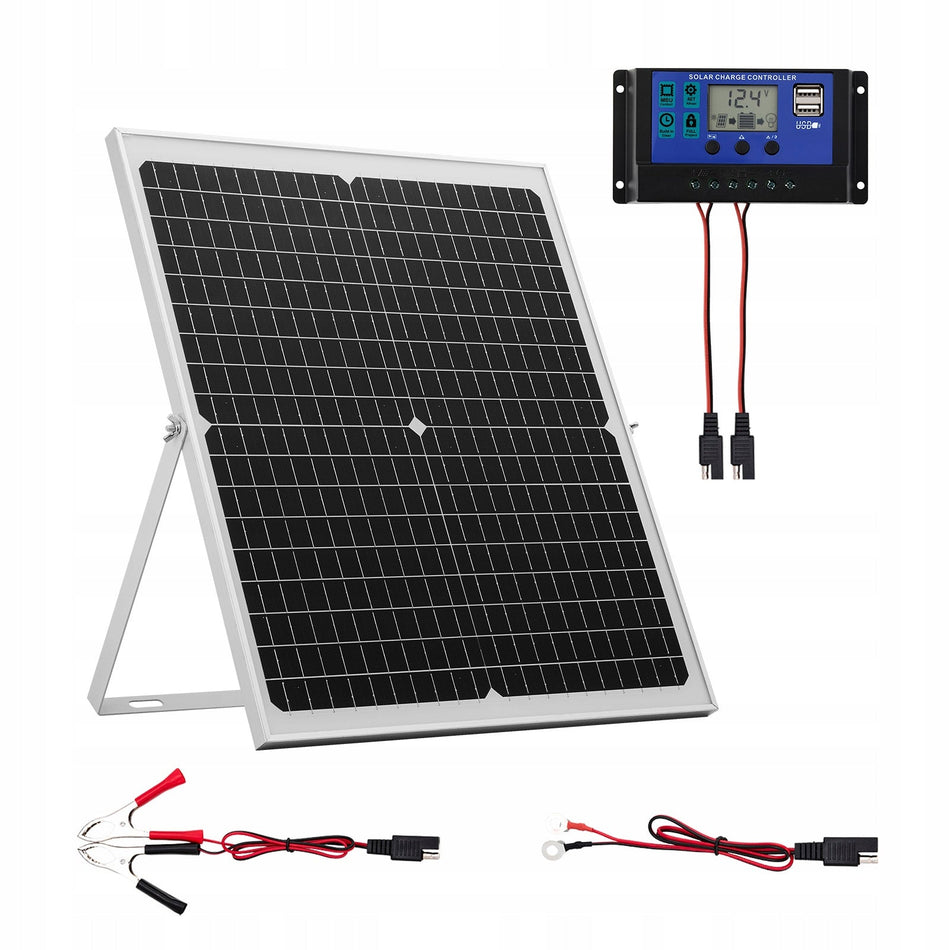 ZESTAW MONOKRYSTALICZNYCH PANELI SŁONECZNYCH VEVOR 30W 12V Z ŁADOWARKĄ
