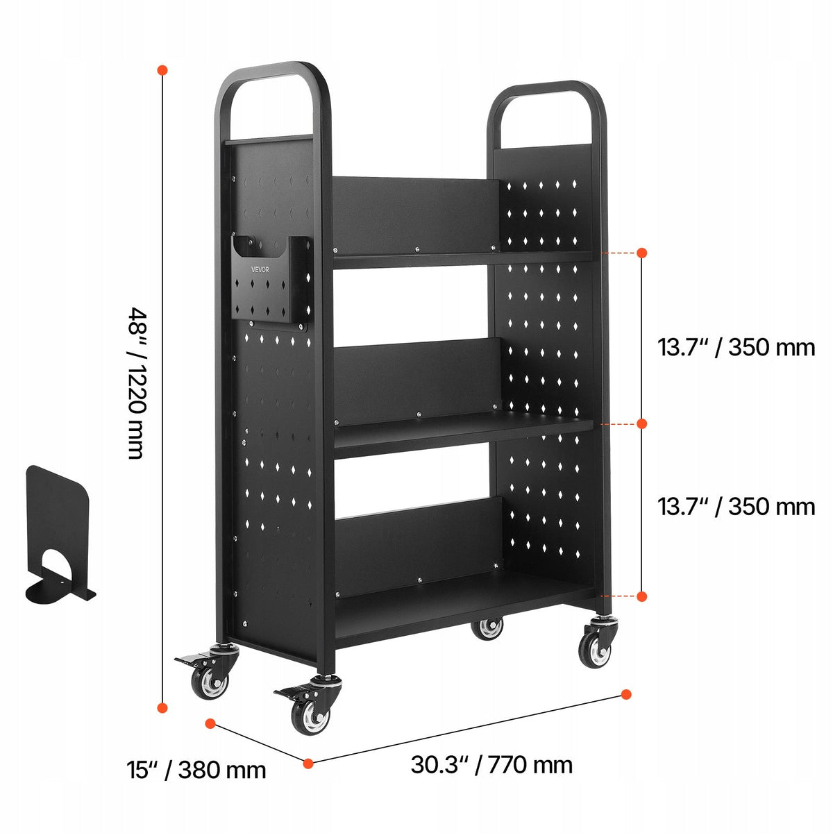 WÓZEK BIBLIOTECZNY VEVOR 150 KG 3-POZIOMOWY SOLIDNY NA KÓŁKACH 77X38X122 CM