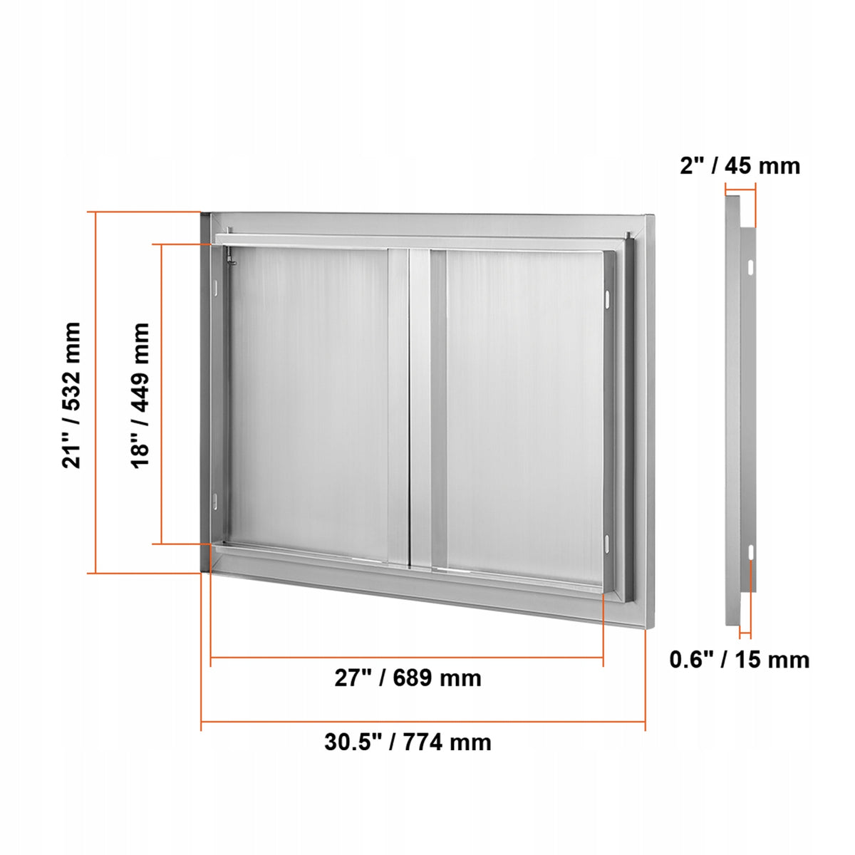 DRZWI DOSTĘPOWE DO GRILLA VEVOR 774X532 MM PODWÓJNE STAL NIERDZEWNA PREMIUM