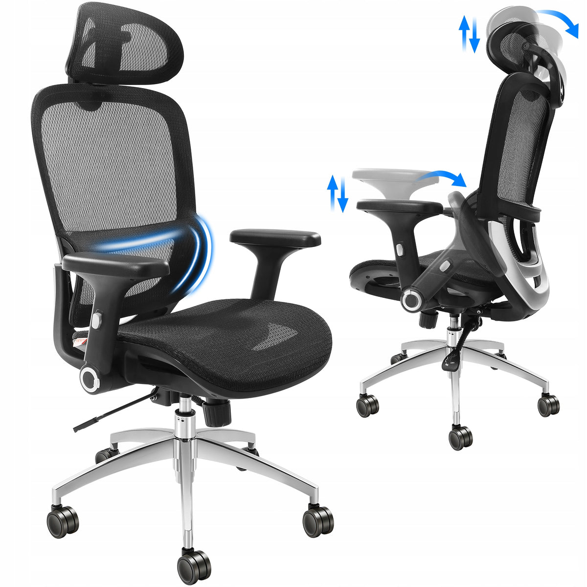 FOTEL BIUROWY VEVOR ERGONOMICZNY Z REGULOWANYM ZAGŁÓWKIEM I PODPARCIEM