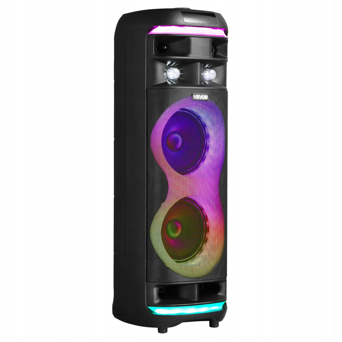GŁOŚNIK PRZENOŚNY BLUETOOTH VEVOR 80W 20CM Z 2 MIKROFONAMI LED TWS 5.1