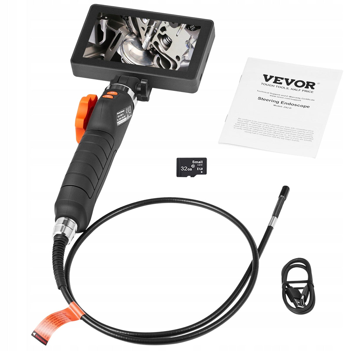 Endoskop VEVOR 180°, kamera 6,4 mm, ekran IPS 5 cali, przewód 1,5 m