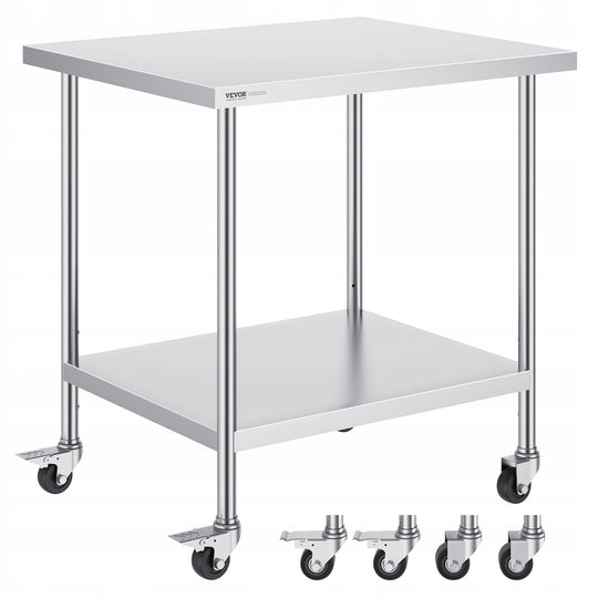 VEVOR STÓŁ ROBOCZY ZE STALI NIERDZEWNEJ 30X18X38CM 4 KÓŁKA REGULACJA