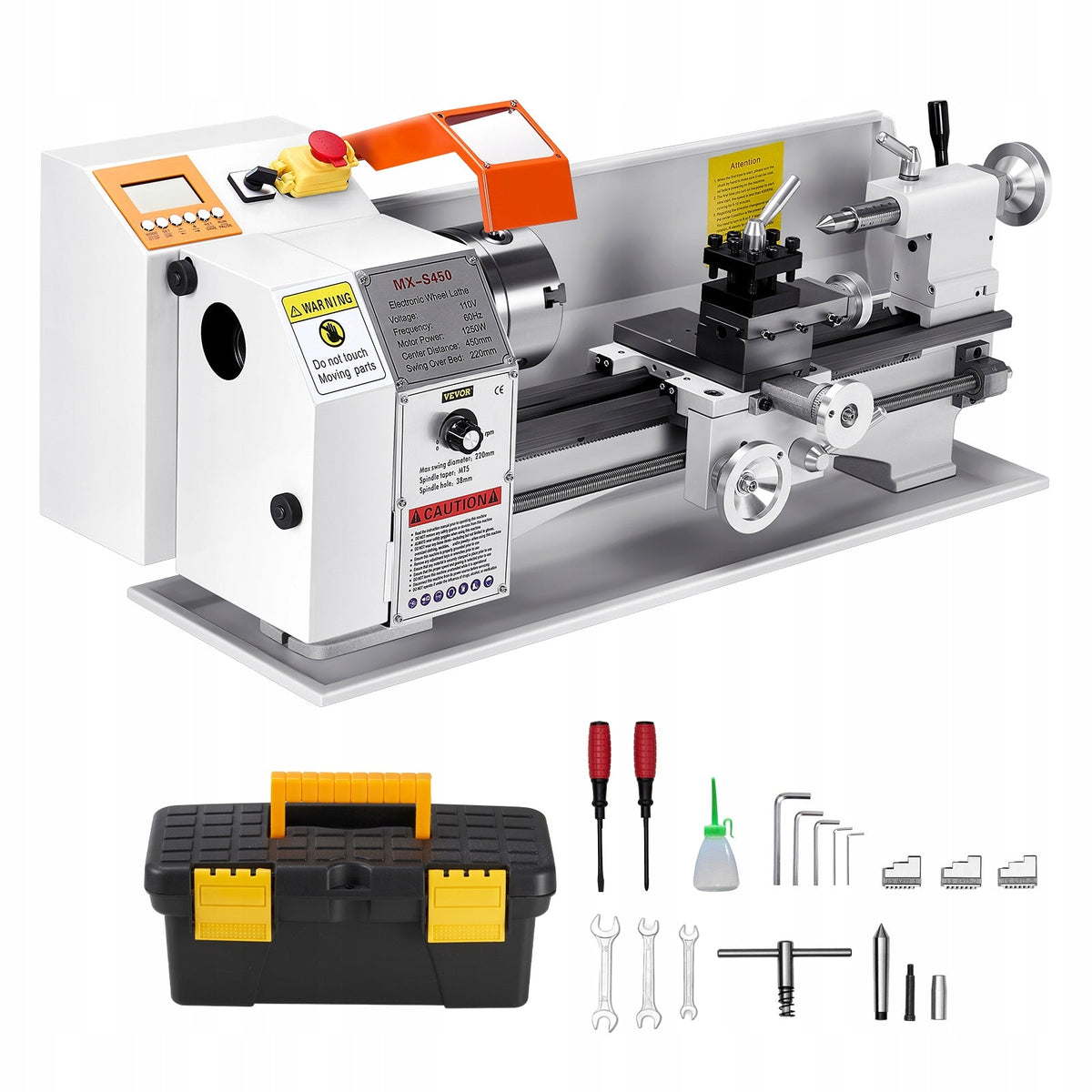VEVOR TOKARKA DO METALU 220X450 MM STOŁOWA Z AUTOMATYCZNYM POSUWEM 1250W