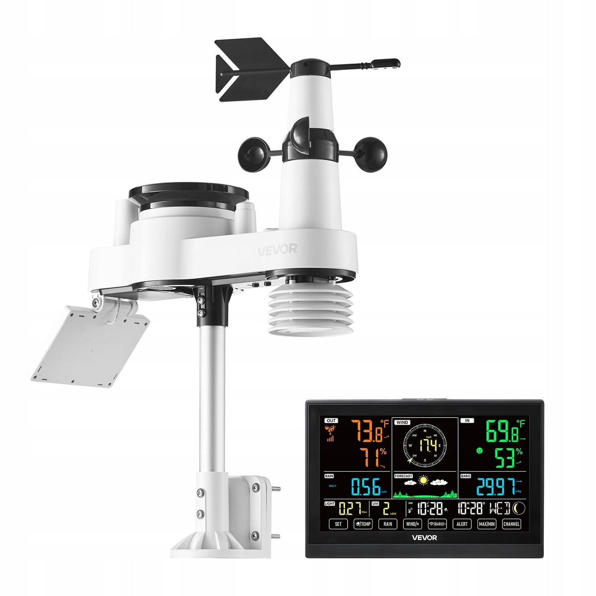 VEVOR 7 W 1 BEZPRZEWODOWA STACJA POGODOWA SOLARNA 7 5 CALA IPX6 MOCNA