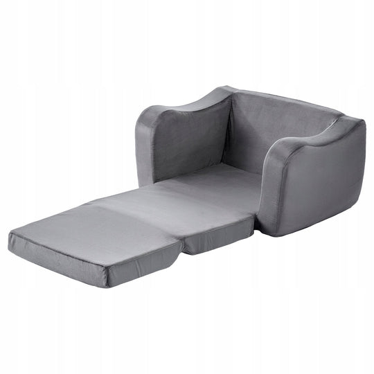 VEVOR SOFA DZIECIĘCA SKŁADANA 2W1 FOTEL Z GĄBKĄ 28D KRÓTKI PLUSZ SZARY