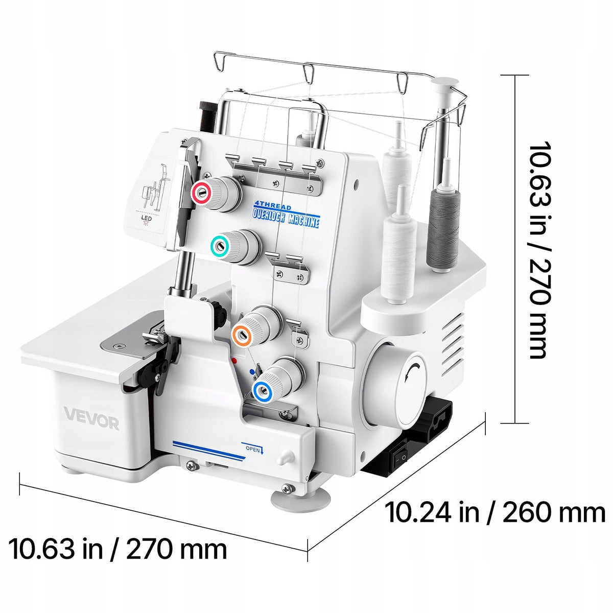 MASZYNA DO SZYCIA OVERLOCK VEVOR 1250 ŚCIEGÓW MIN MOCNA METALOWA RAMA LED